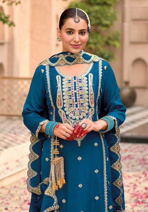 Elegant Heavy Embroidered Party Wear Readymade Silk Suit – EthnixThread