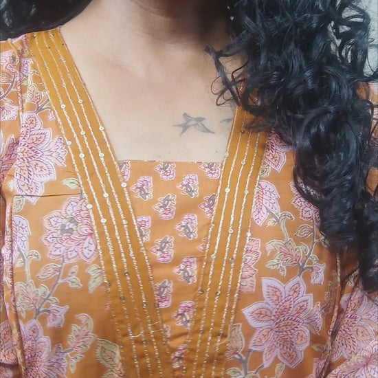 Orange Viscose Printed Kurta