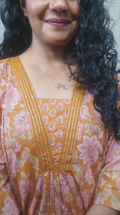 Orange Viscose Printed Kurta