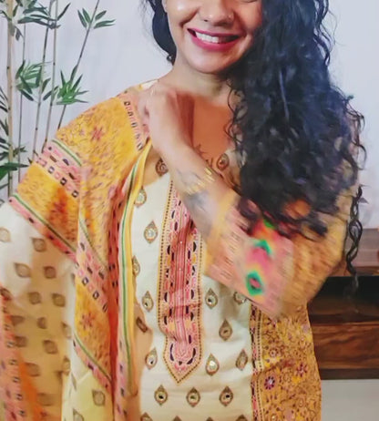 EthnixThread Premium Festive Wear Collection – Embelished yellow Suits with Designer Dupattas (M–2XL)