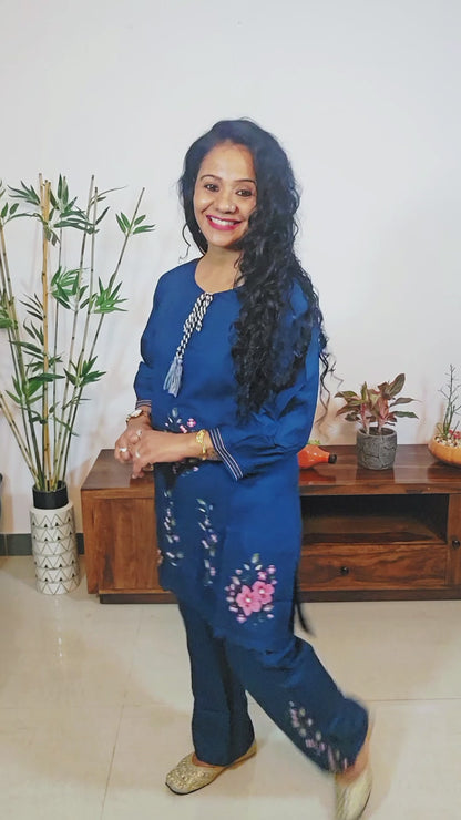 Trending Embroidered Blue Rayon Coord Set for Women | Sizes M-2XL | EthnixThread
