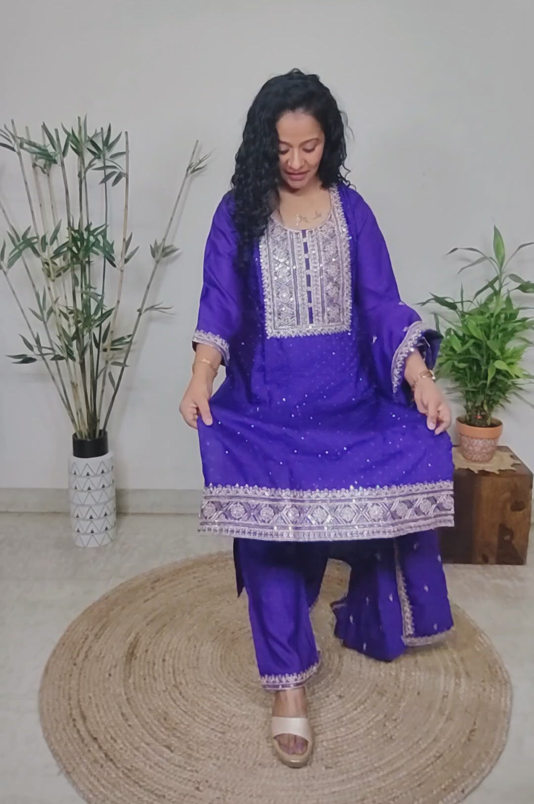 party wear purple embroidered silk suit set