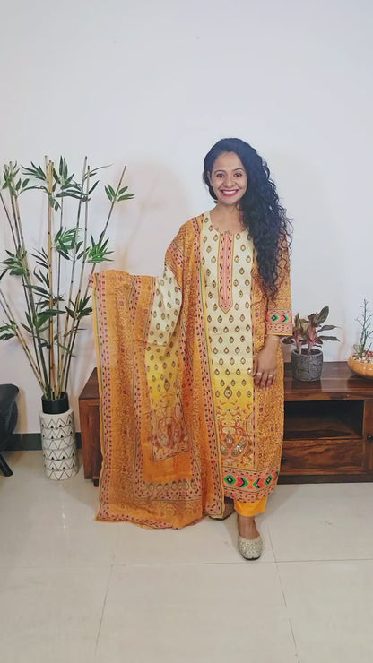 EthnixThread Premium Festive Wear Collection – Embelished yellow Suits with Designer Dupattas (M–2XL)