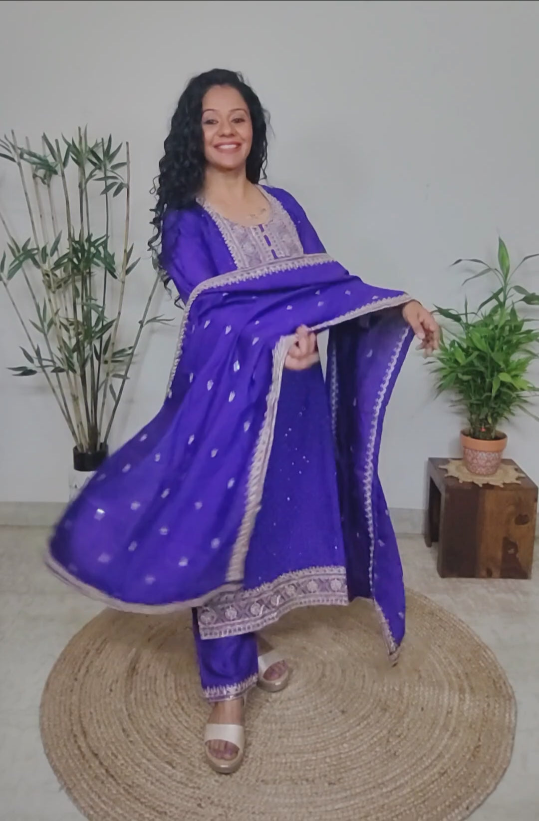 party wear purple embroidered silk suit set