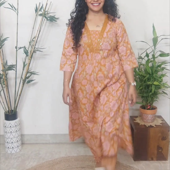 Orange Viscose Printed Kurta