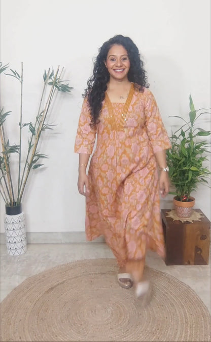 Orange Viscose Printed Kurta