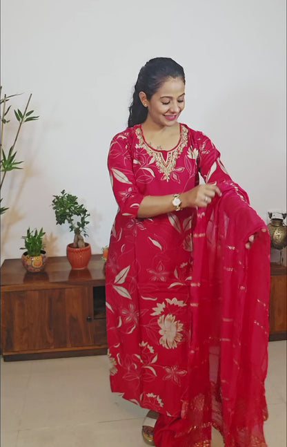 EthnixThread Premium Festive Wear Collection – Embroidered Red Suits with Designer Dupattas (M–2XL)