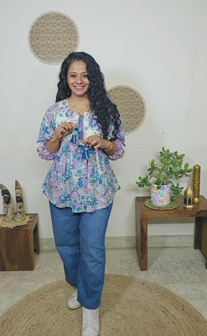 EthnixThread cotton round-neck short top for Jeans Trouser