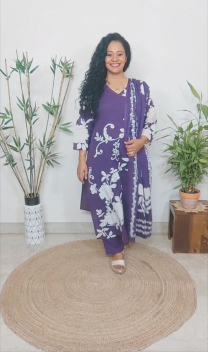 EthnixThread Contemporary Cotton Printed Suit Set with Hand Work & Mul Cotton Dupatta