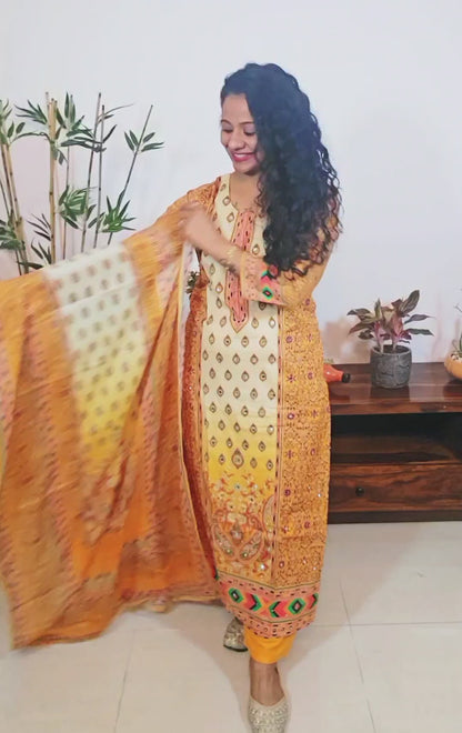 EthnixThread Premium Festive Wear Collection – Embelished yellow Suits with Designer Dupattas (M–2XL)