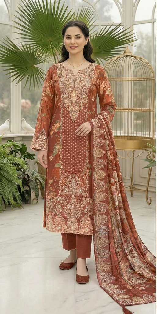 Premium Muslin Hand Work Suit Set – Plus Size 6XL & 7XL