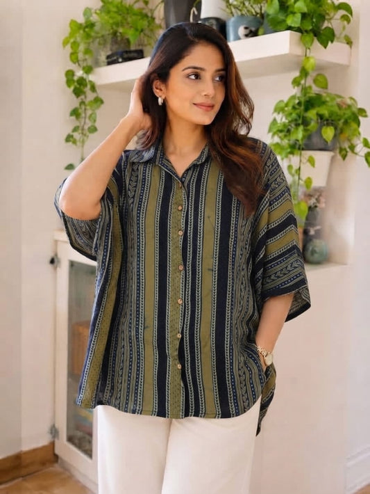 Premium Modal Silk striped Kaftaan Shirt – Free Size (Fits Up to 48")