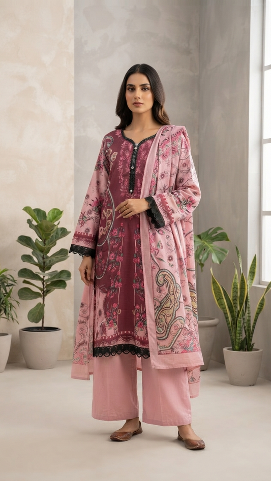 Premium Cotton Pakistani Suit Set with Elegant Lace Work & Soft Mulmul Dupatta | Women's Ethnic Wear | Sizes M–5XL