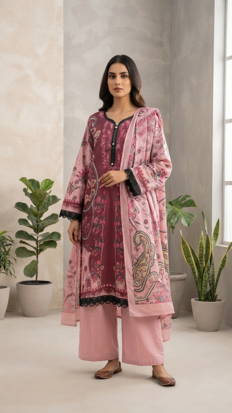 Premium Cotton Pakistani Suit Set with Elegant Lace Work & Soft Mulmul Dupatta | Women's Ethnic Wear | Sizes M–5XL