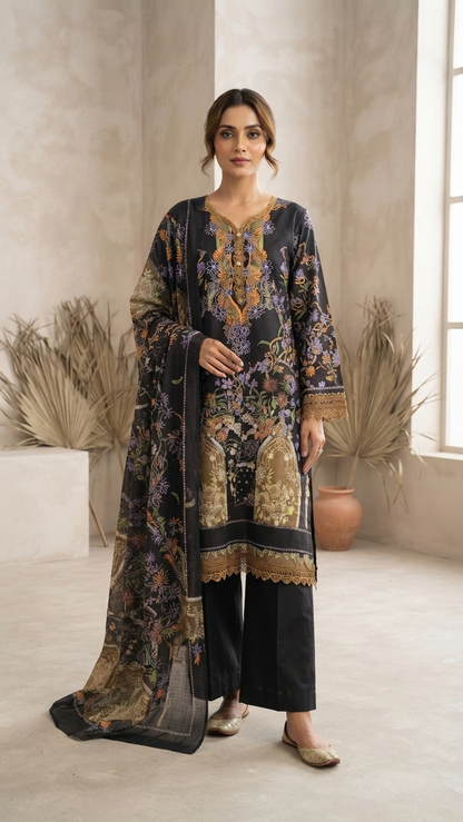 Premium Cotton Pakistani Suit Set with Elegant Lace Work & Soft Mulmul Dupatta | Women's Ethnic Wear | Sizes M–5XL