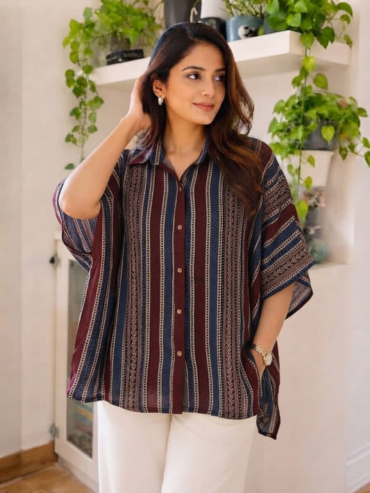 Premium Modal Silk striped Kaftaan Shirt – Free Size (Fits Up to 48")
