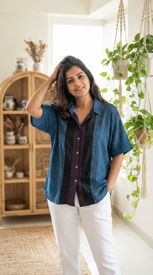 Premium Modal Silk Blue Stripped Kaftaan Shirt – Free Size (Fits Up to 48")