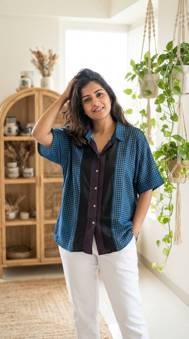 Premium Modal Silk Blue Stripped Kaftaan Shirt – Free Size (Fits Up to 48")