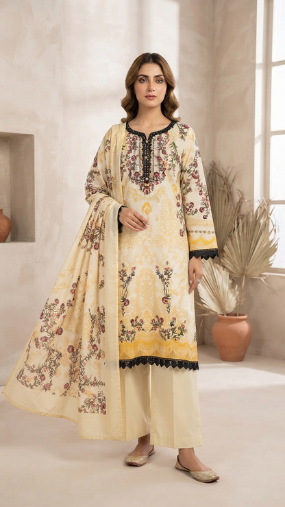 Premium Cotton Pakistani Suit Set with Elegant Lace Work & Soft Mulmul Dupatta | Women's Ethnic Wear | Sizes M–5XL