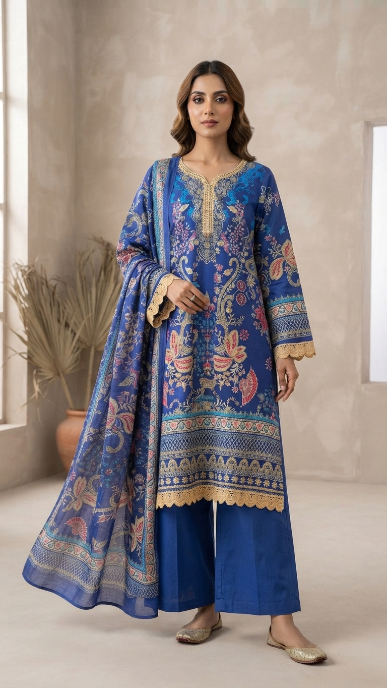 Premium Cotton Pakistani Suit Set with Elegant Lace Work & Soft Mulmul Dupatta | Women's Ethnic Wear | Sizes M–5XL