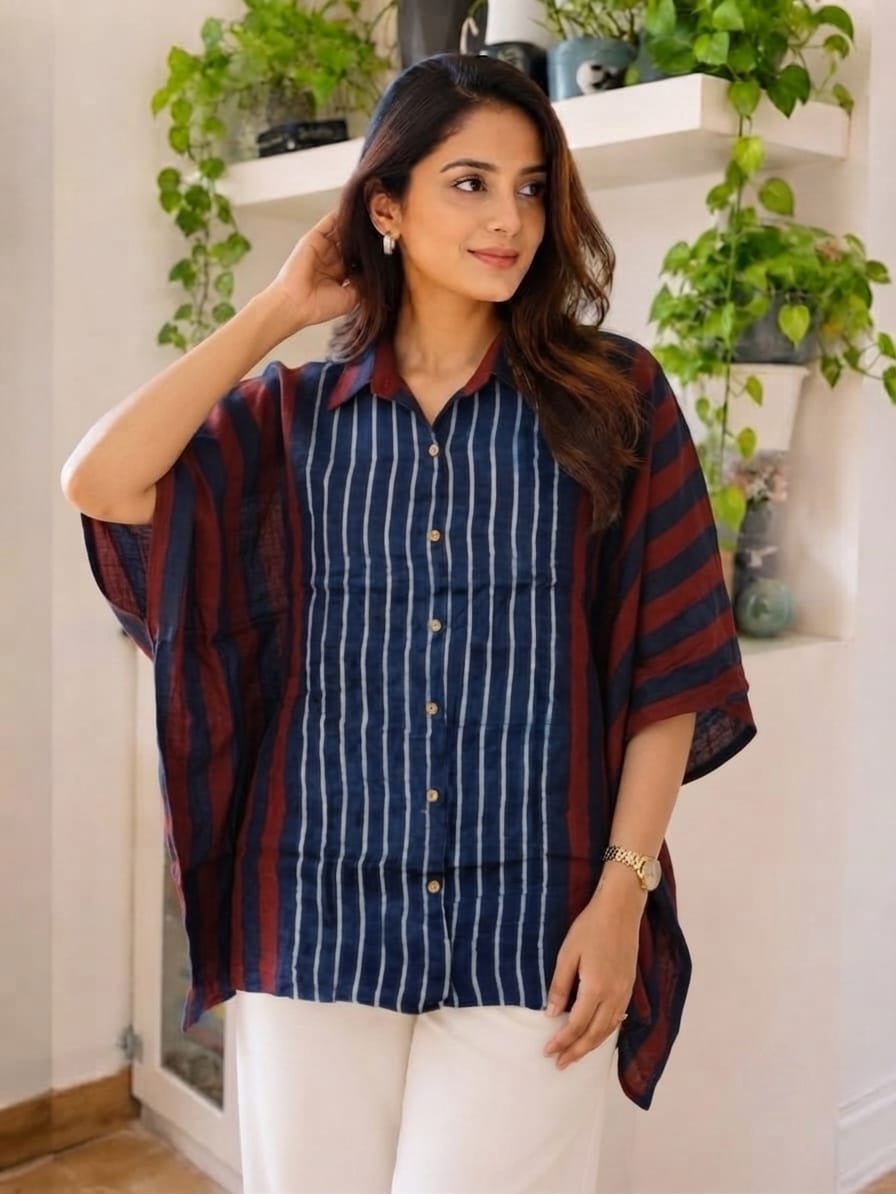 Premium Modal Silk striped Kaftaan Shirt – Free Size (Fits Up to 48")