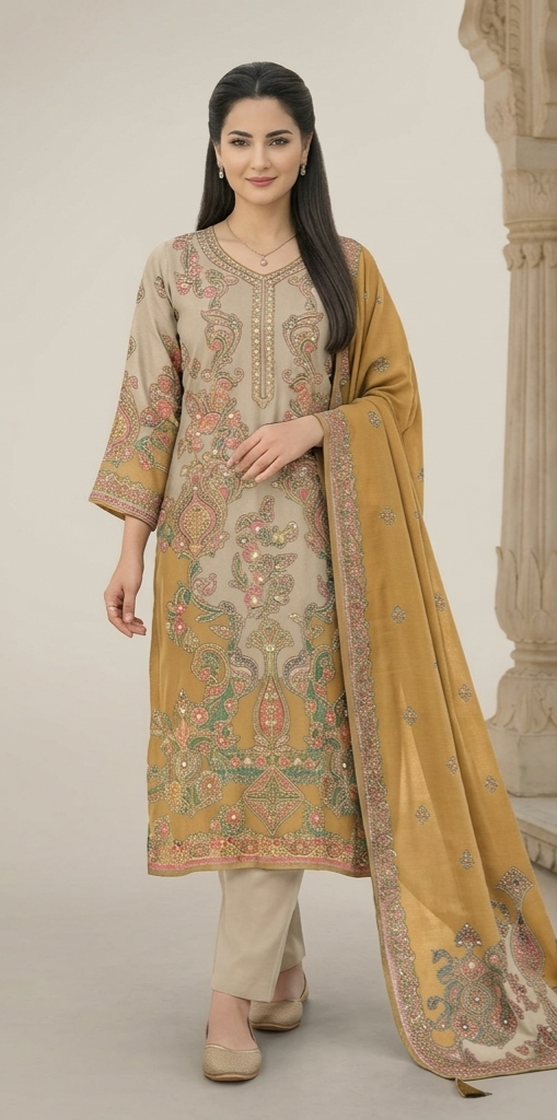 Premium Muslin Hand Work Suit Set – Plus Size 6XL & 7XL