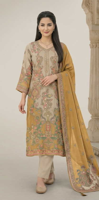 Premium Muslin Hand Work Suit Set – Plus Size 6XL & 7XL